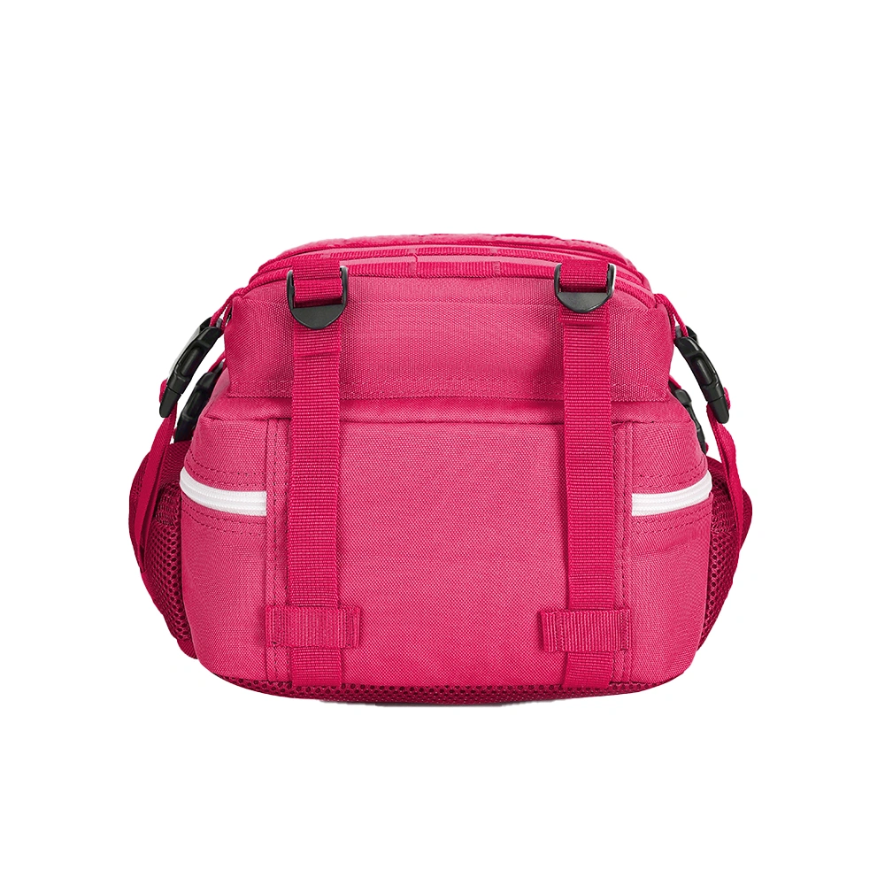Bottom view of the LUPU 12L small rose red gym backpack (HY8095), highlighting the reinforced base construction and high-density Oxford fabric for increased durability and wear resistance.