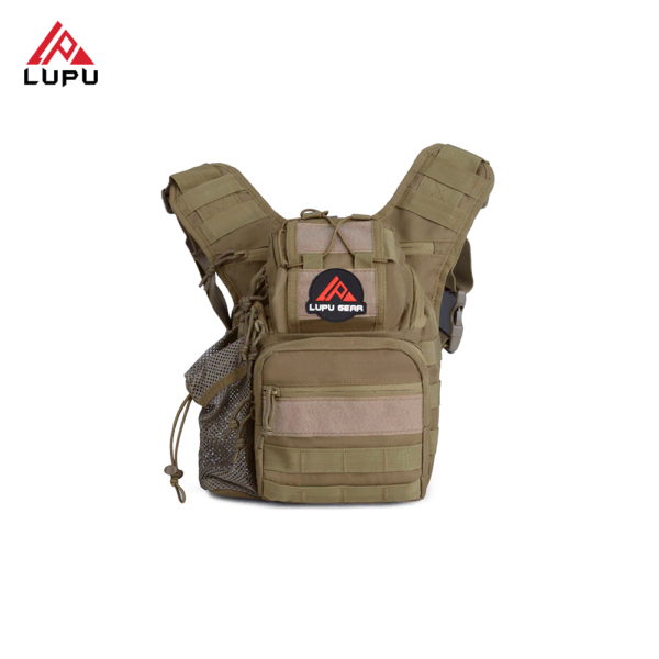 Tactical sling pack front view featuring durable 600D Oxford fabric, MOLLE webbing system, and Multi-compartment design for tactical gear and everyday carry.