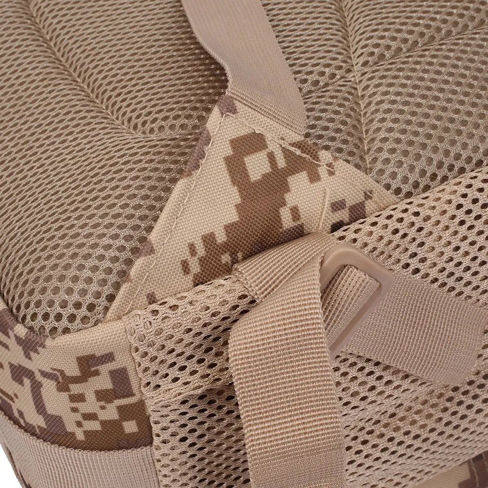 LUPU BL020 tactical backpack shoulder strap detail, featuring a high-tensile, bartack-reinforced triangle anchor point engineered for superior structural integrity and heavy-load durability.