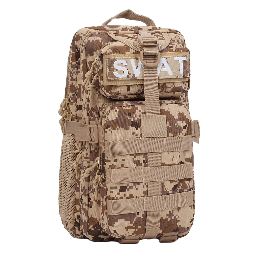 LUPU-Molle-3P-Tactical-Packs-BL020-angled-side LUPU BL020 3P tactical backpack in an angled side view, highlighting the ergonomic strap design, reinforced bartack-stitched anchor points, and modular MOLLE webbing for field-ready versatility.