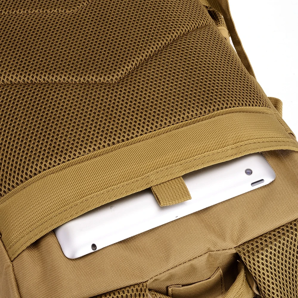 Concealed anti-theft rear pocket on LUPU LP1394-1 EDC assault pack back panel, perfect for secure EDC storage or hydration bladder direct supply.