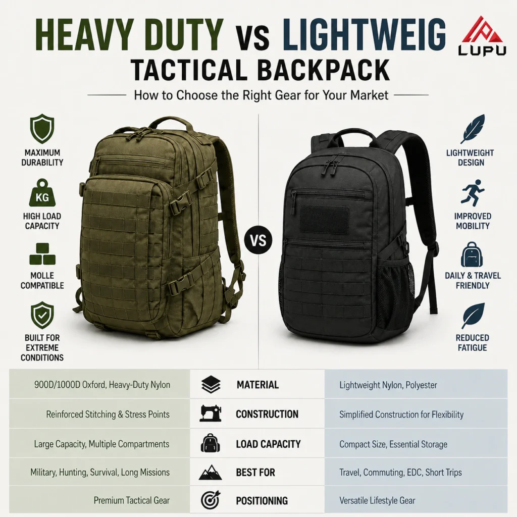 Lightweight Vs Heavy Duty Tactical Backpack: How to Choose the Right Gear for Your Market?